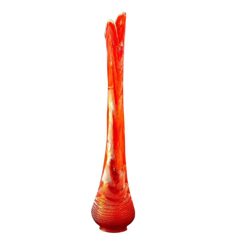 Vintage LE Smith Nubby Butt Orange Amberina Swung Vase - 39” TALL